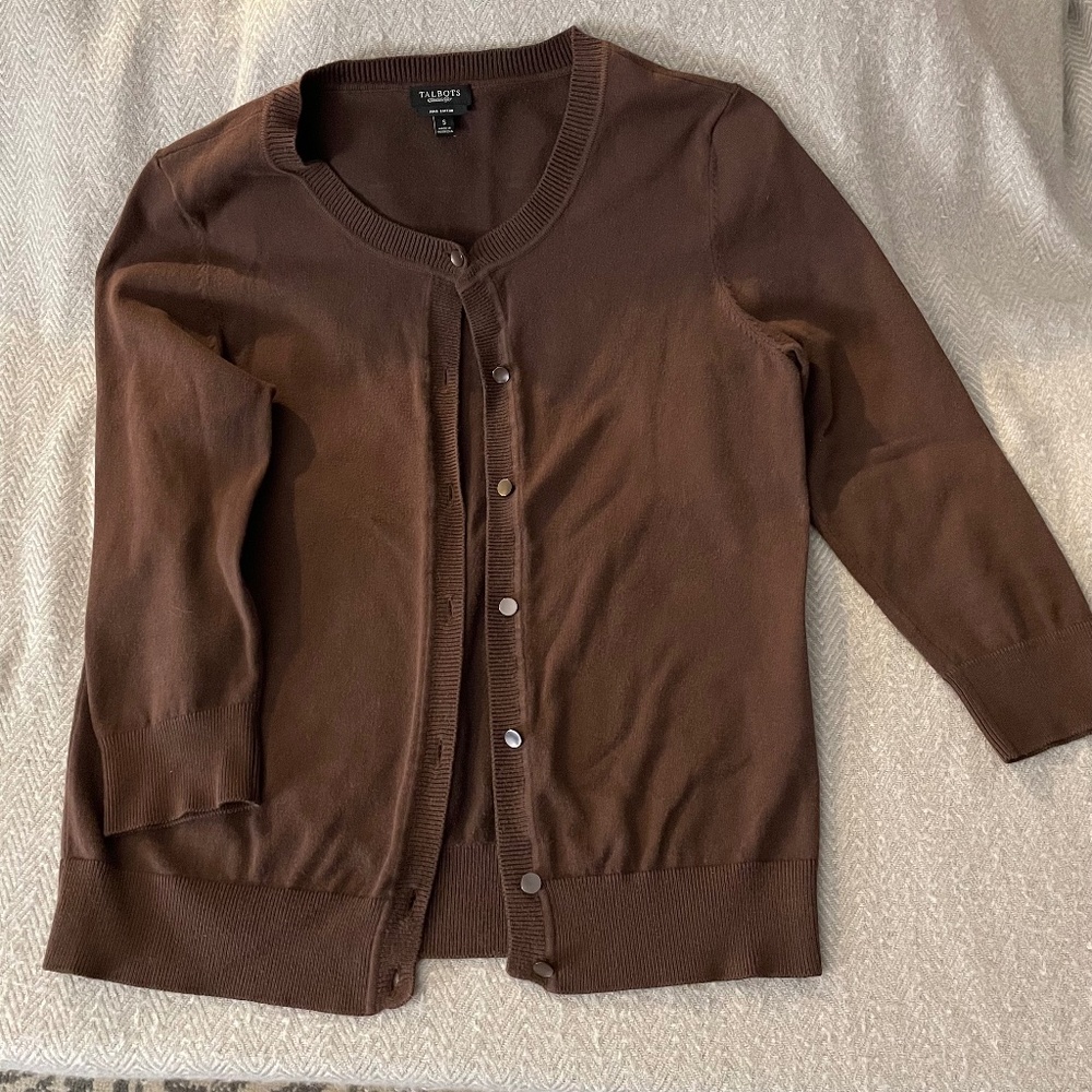 Talbots Pima Cotton Button Cardigan - Brown Women's Size Small